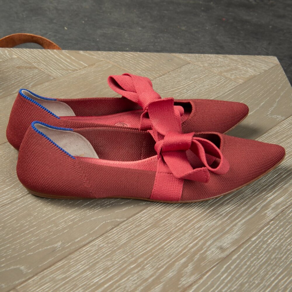 ROTHY’S Shoes Mary Jane Bow Tie Point Toe Flats Red US W8.5 - Picture 6 of 12